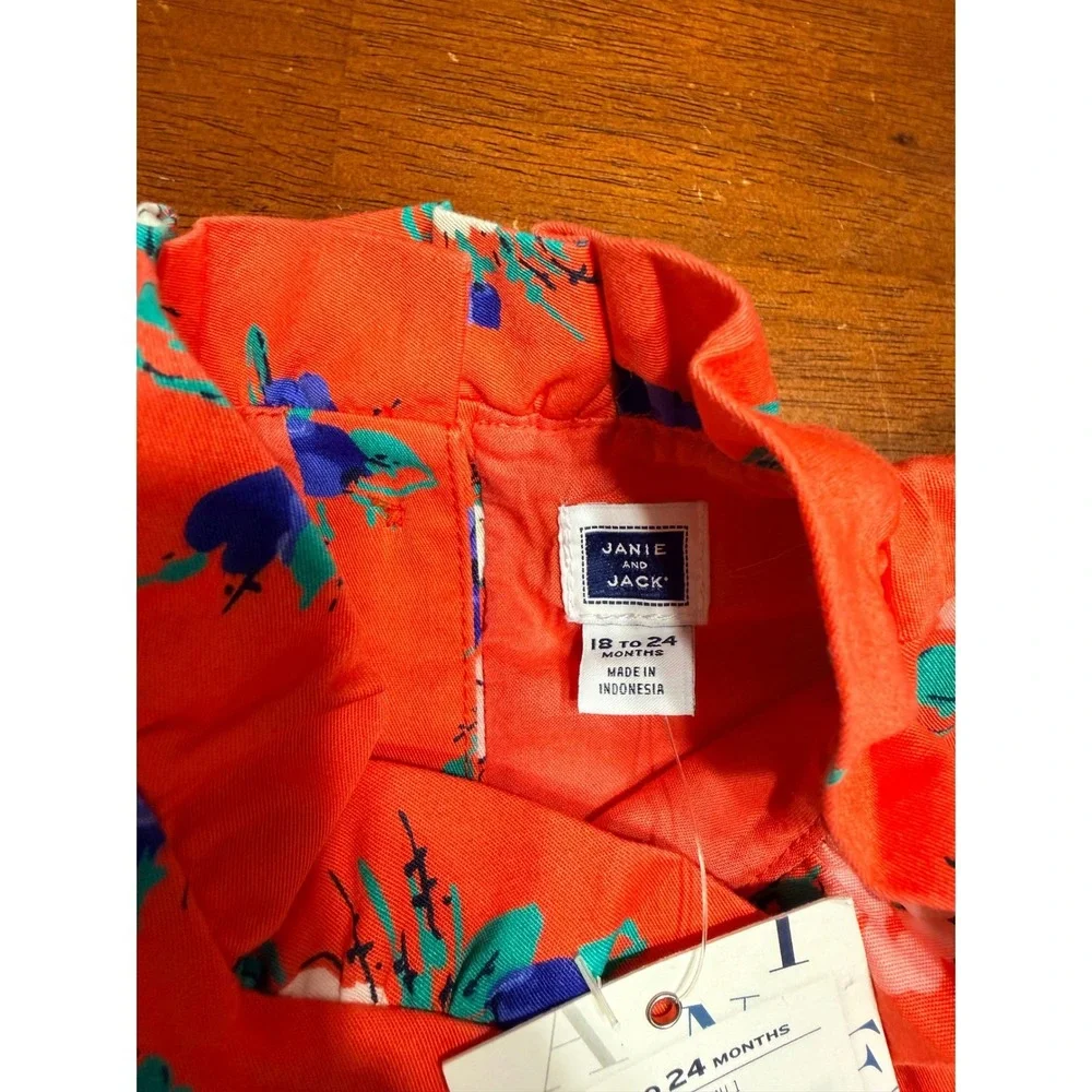 NEW Janie and Jack Girls Floral Jumpsuit 18-24M Coral Ruffle Sleeveless